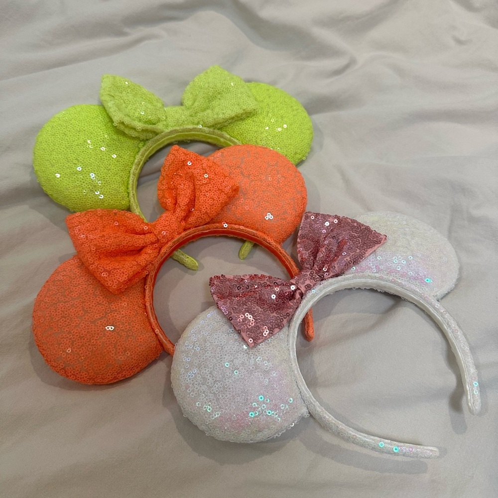 Sequin Mouse Ear Headbands - Green, Orange, Pink